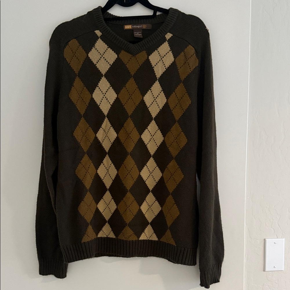 Brown Men's Argyle Crewneck Sweater